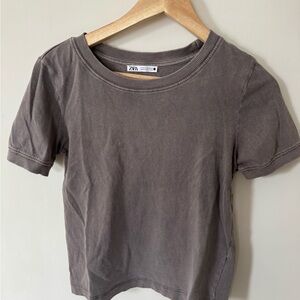 Zara Taupe Ribbed Knit Top